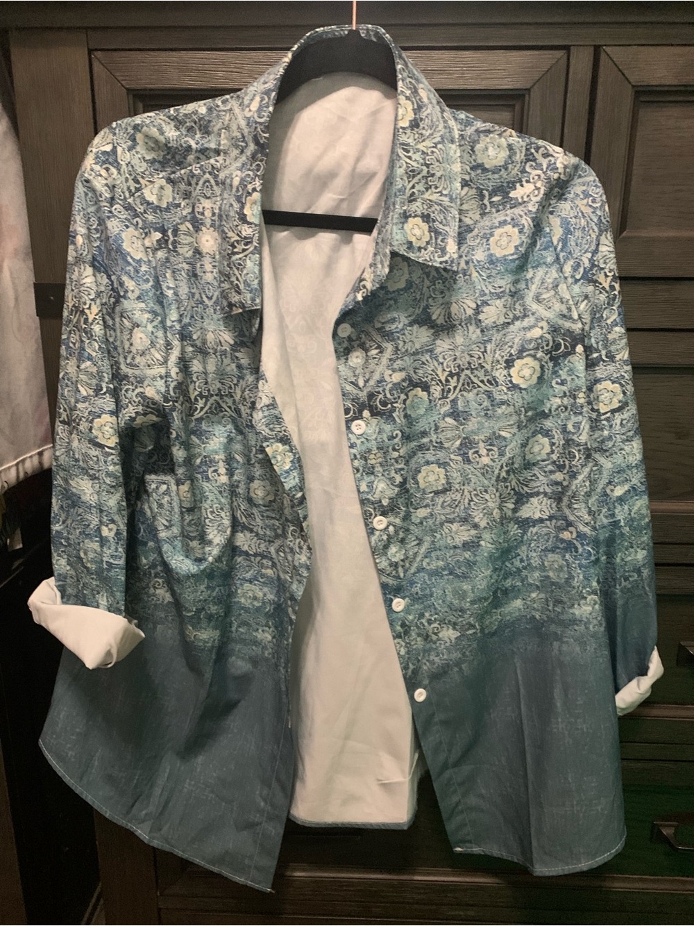 Men's Blue Patterned Button-Up Shirt Jacket